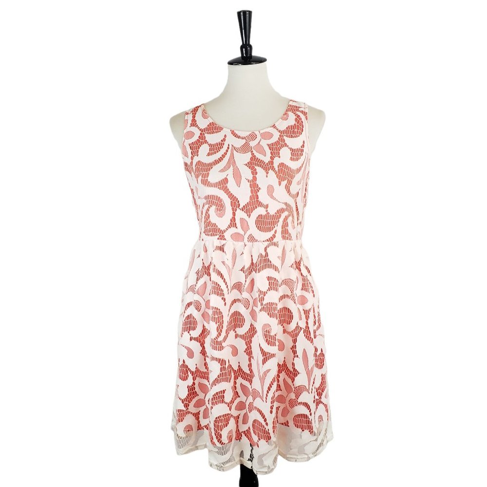 Mystree White & Orange Lace Skater Mini-Dress M